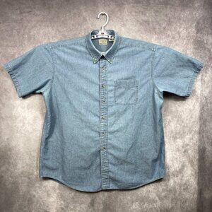 L.L. BEAN Button Down Shirt Mens XL Blue Chambray Short Sleeve Gorpcore Outdoors